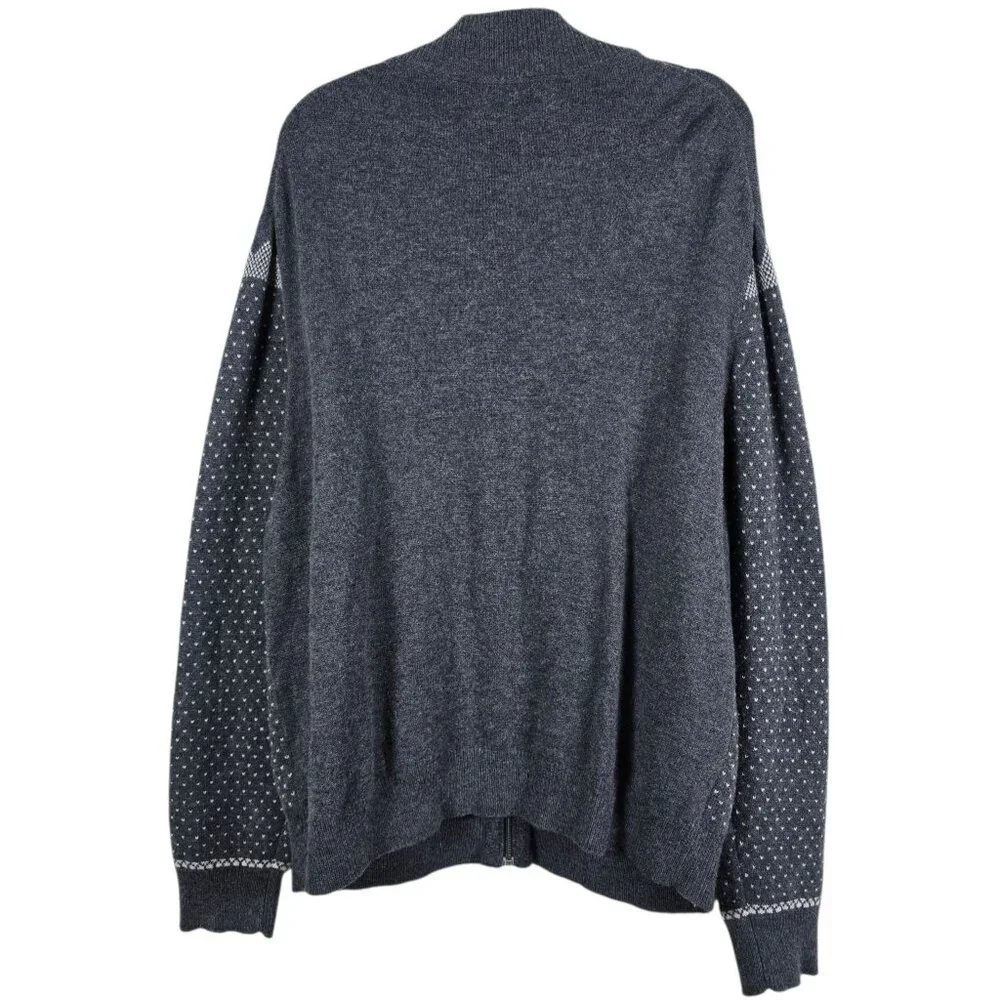 Cremieux Mens Gray Lambswool Nordic Fair Isle Full Zip Cardigan Sweater XXL